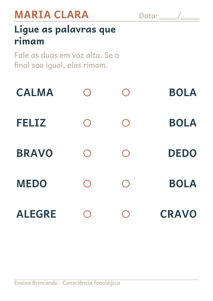 Atividade: Caça-rimas, gerada com o nome da criança