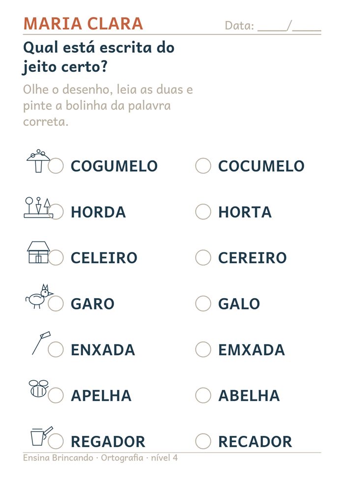 Atividade: Certo ou errado, gerada com o nome da criança