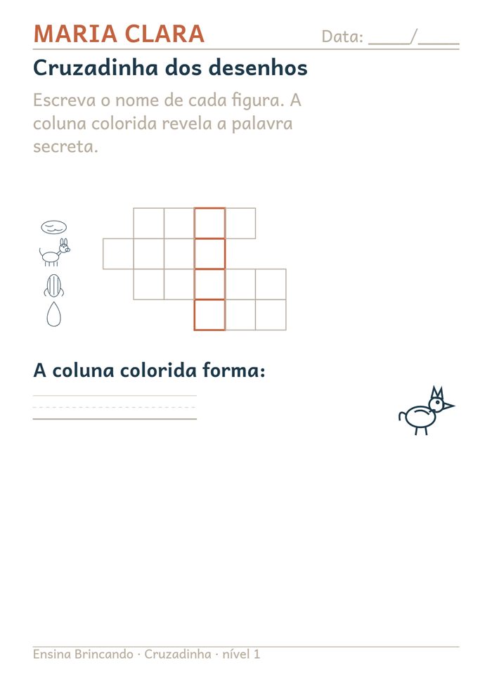 Atividade: Cruzadinha, gerada com o nome da criança