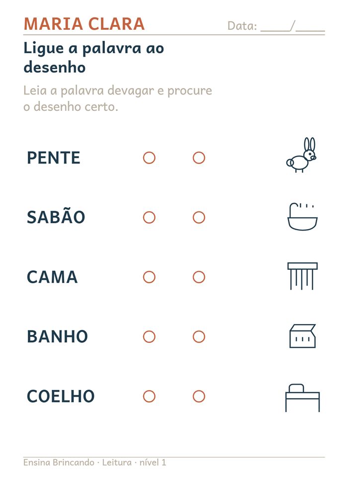 Atividade: Leia e ligue, gerada com o nome da criança