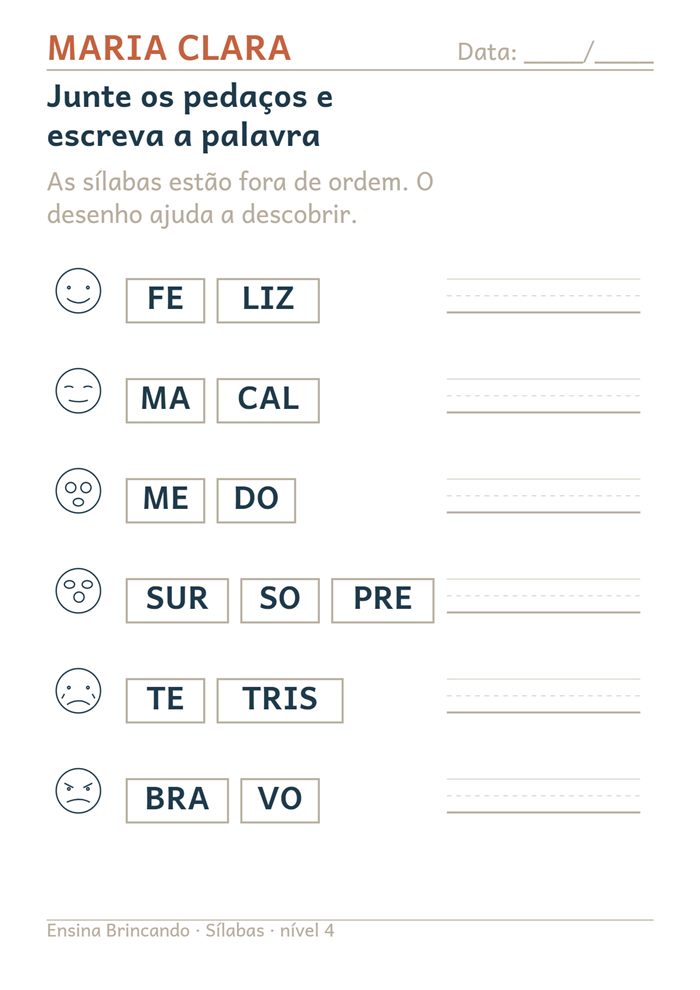Atividade: Monte a palavra, gerada com o nome da criança